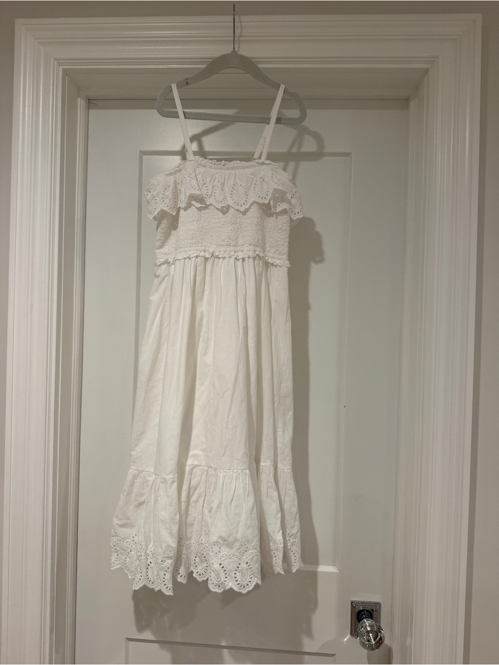 GAP White Eyelet Ruffle Midi Dress
